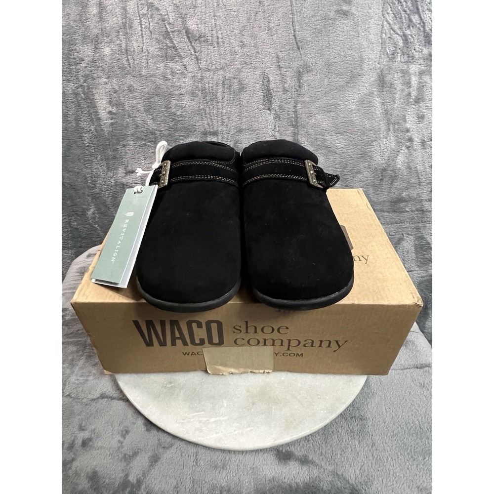 Revitalign Waco Shoe Co Ashley Desert Suede Black Clogs Mules Women 9B NWB